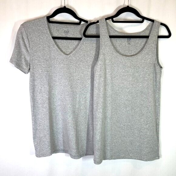 Gap Modern Tees Bundle Size L Tall Heather Gray Short Sleeve and Tank - Picture 1 of 9